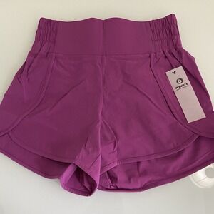 Mono B Women's High‎ Waisted Stretch Split Shorts Built in liner Plum Small